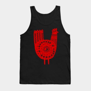 Folk Art Chicken in Red Tank Top